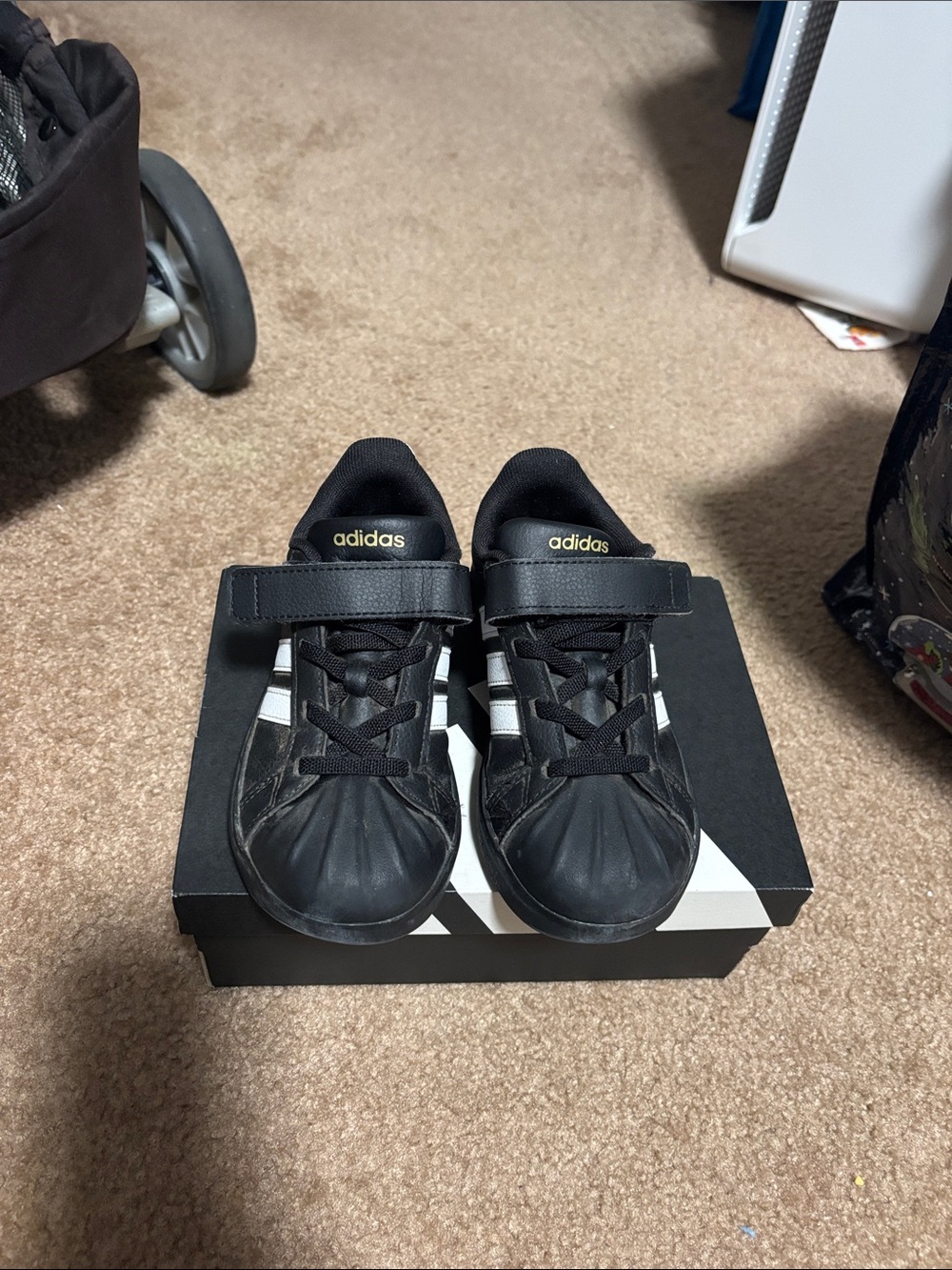 adidas Kids Black and White Velcro Sneakers